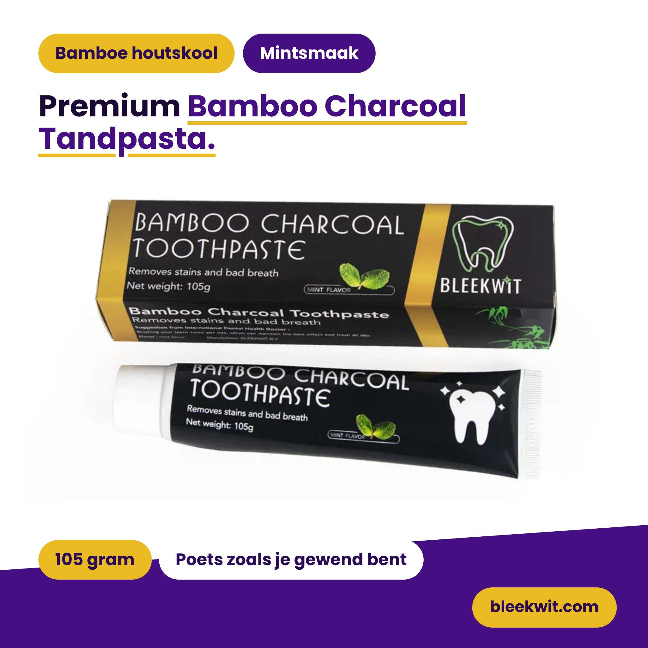 Premium Bamboo Charcoal Tandpasta met bamboe houtskool, 105 gram